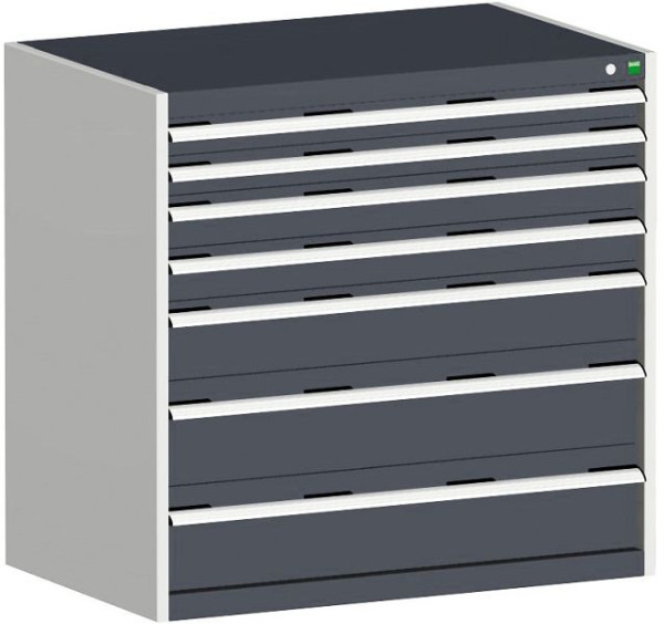 bott cubio Schubladenschrank bestückt mit 7 Schwerlastschubladen BxTxH: 1050 x 750 x 1000 mm, RAL 7035/7016, 40029022.19V