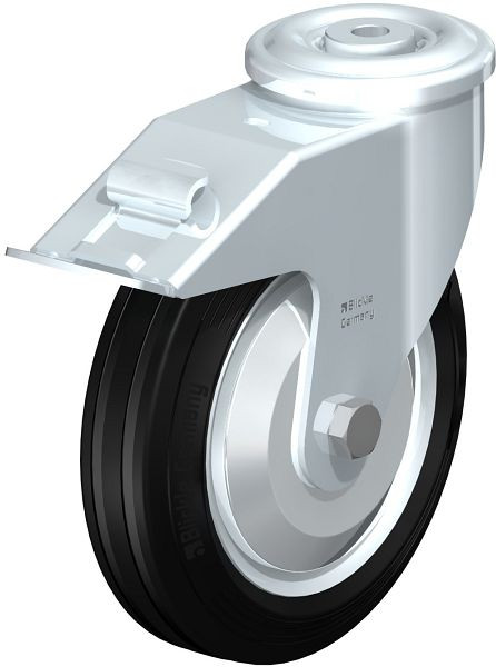 Blickle LER-VE 180R-FI-FA Stahlblech-Lenkrolle mit Rückenloch & Feststeller, Vollgummi, Schwarz, 749806