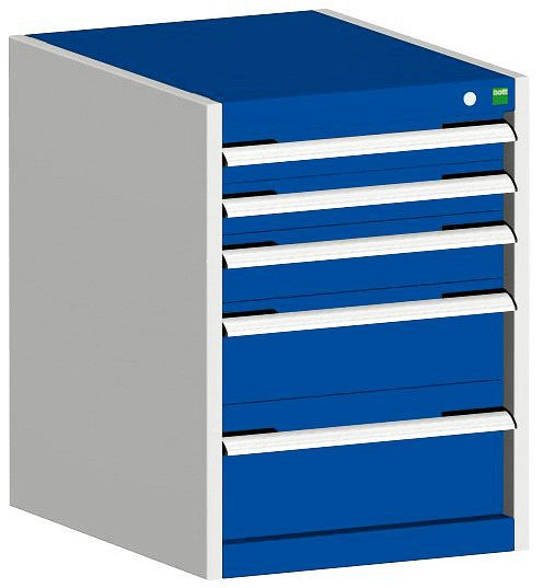 bott cubio Schubladenschrank bestückt mit 5 Schubladen BxTxH: 525 x 650 x 700 mm, RAL 7035/5010, 40018027.11V