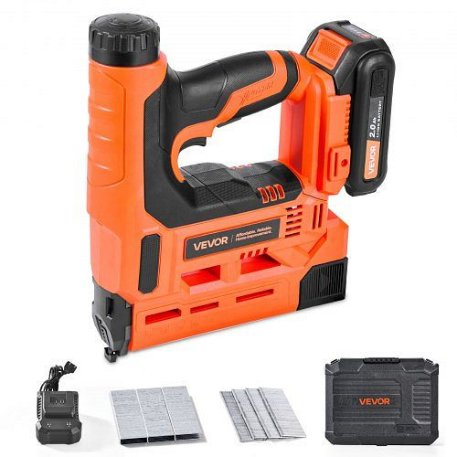 VEVOR elektrische Nagelpistole 2 in 1 Tacker 18 Gauge 15-32mm mit 500 Klammern & 500 Nägeln, rutschfester Griff, Ladegerät, DDMDQZX2H111YCLVI001V2