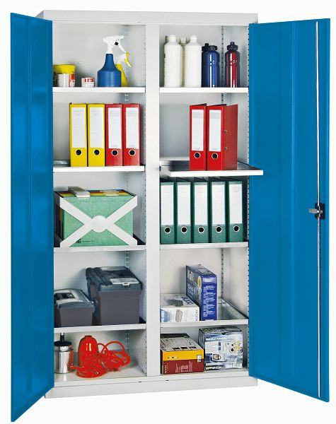stumpf Werkzeugschrank, Höhe 180 cm, mit 2 Abteilen, 8 ausziehbare Wannenböden, lichtgrau /lichtblau, 3004078