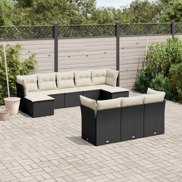 vidaXL 10-teilig Garten-Sofagarnitur mit Kissen Schwarz Poly Rattan, 3218326