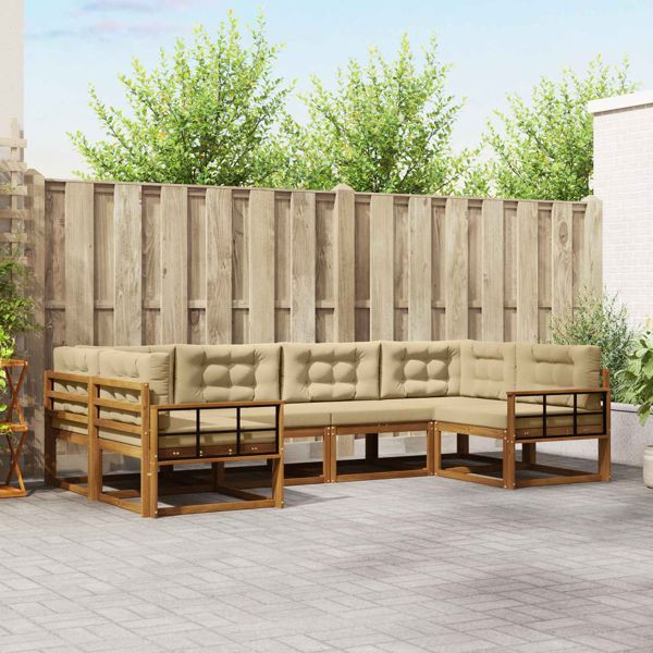 vidaXL Outdoor-Sofagarnitur mit Kissen 6-teilig Natur und Beige, 3368081