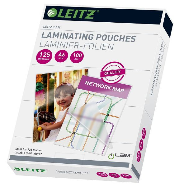 LEITZ 33806 Folientasche, A6, glänzend, 125 mym, 100 Stück, 33806