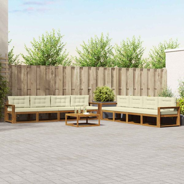 vidaXL Outdoor-Sofagarnitur mit Kissen 9-teilig Natur und Creme, 3367373