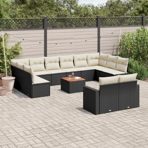 vidaXL 13-teilig Garten-Sofagarnitur mit Kissen Schwarz Poly Rattan, 3224355
