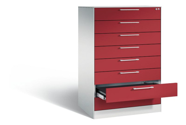 C+P Schubladenschrank Asisto, H1310xB800xT600mm, Farbe: Lichtgrau / Rubinrot, Bügelgriff, 146223-800 S10029