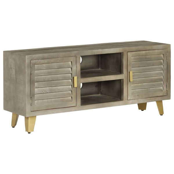 vidaXL TV-Schrank Grau mit Messing 110 x 30 x 48 cm Mangoholz Massiv, 246681