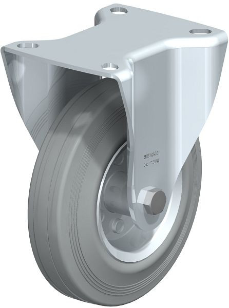 Blickle B-VE 125R-SG Stahlblech-Bockrolle mit Anschraubplatte, Vollgummi, Grau, 331611