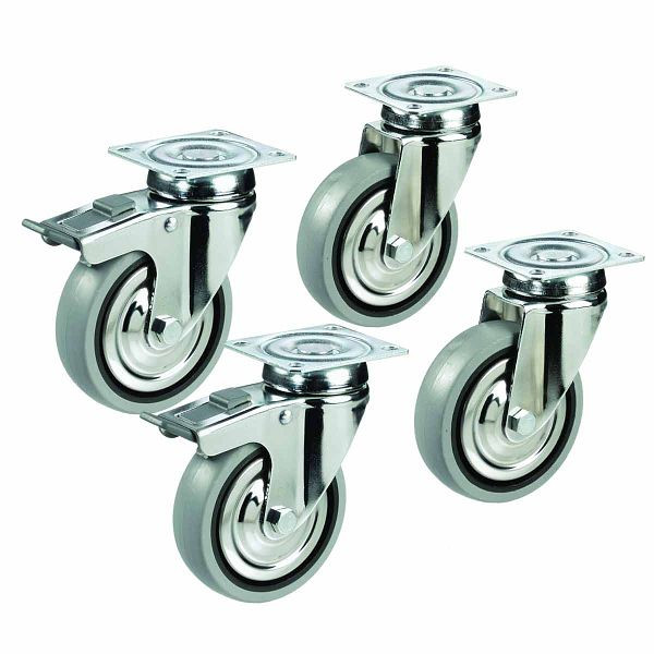 Vaiotec ROLLENKIT für Arbeitsschränke EASYLINE, 2 Rollen mit und 2 Rollen ohne Bremse, 10541