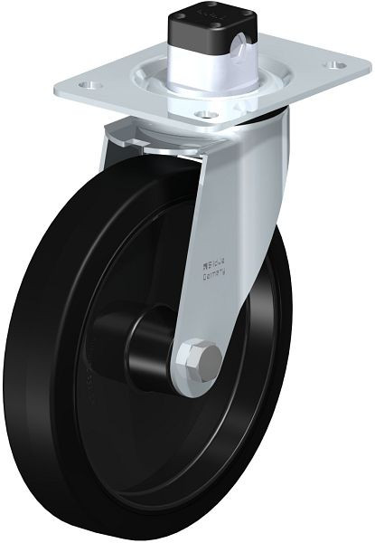 Blickle LE-POEV 201XR-CS11 Stahlblech-Lenkrolle mit Anschraubplatte & Zentralfeststeller, Elastik-Vollgummi, Schwarz, 850243