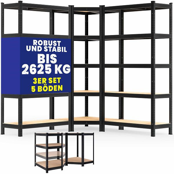monzana Schwerlast- und Eckregal 3er-Set Schwarz je 875kg, 996810