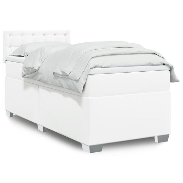 vidaXL Boxspringbett mit Matratze Weiß 100x200 cm Kunstleder, 3286109