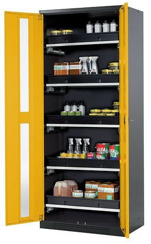 asecos Chemikalienschrank Systema-T CS-85G, Korpus anthrazit, Flügeltüren gelb, 5 Tablarauszüge, 209006