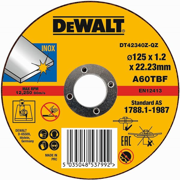 DeWalt Trennscheibe Edelstahl flach 125x1.2mm, VE: 25 Stück, DT42340Z-QZ