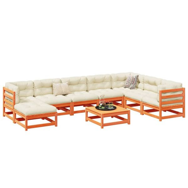 vidaXL 9-teilig Garten-Sofagarnitur mit Kissen Wachsbraun Kiefernholz, 3299586