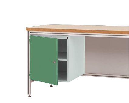 Manuflex Gehäuse-Unterbau für ALU-Arbeitstische, Nutzhöhe 500 mm mit Türanschlag links, für Tischtiefe 800 mm, Resedagrün, ZB4973.6011