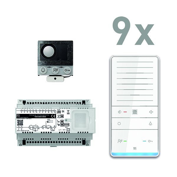 TCS Türkontrollsystem audio: pack PRO Einbau für 9 Wohneinheiten, mit Einbaulautsprecher ASI12000+9 Freisprecher ISW6031+Steuergerät NBV2600, PAIF090/006