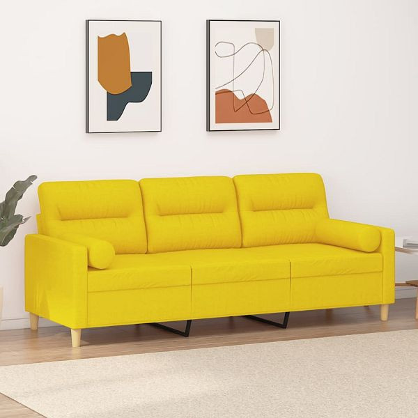 vidaXL 3-Sitzer-Sofa mit Zierkissen Hellgelb 180 cm Stoff, 3200834