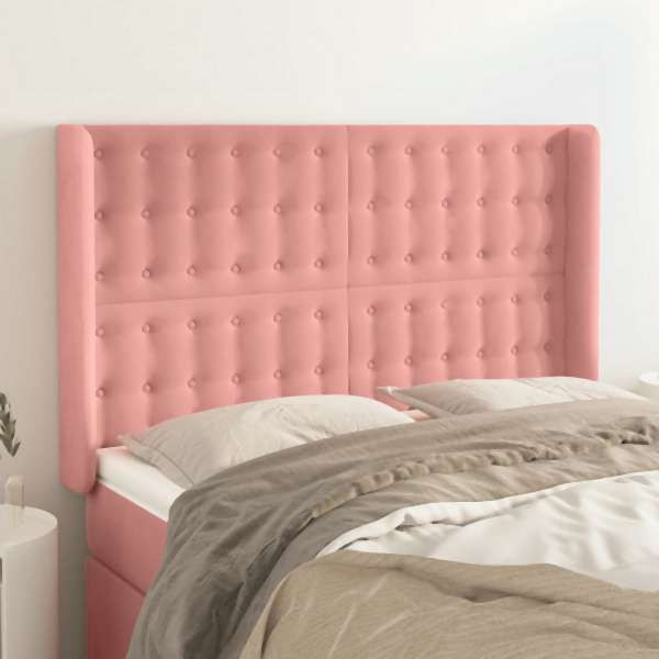 vidaXL Kopfteil mit Ohren Rosa 147x16x118/128 cm Samt, 3120067