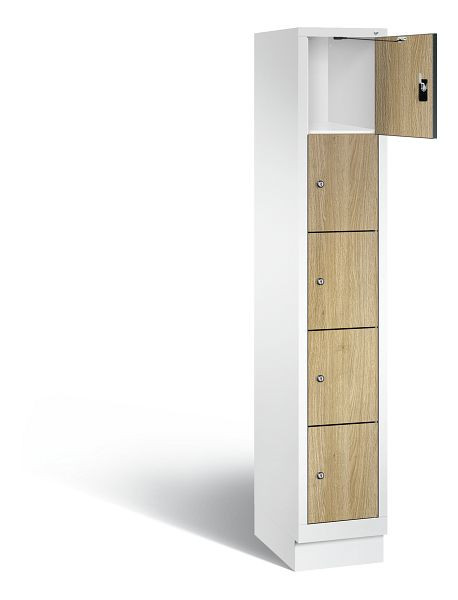 C+P Schließfachschrank Evolo, H1800xB320xT500mm, Farbe: Verkehrsweiß / Dekor Eiche Sereno, 48020-105 S10095