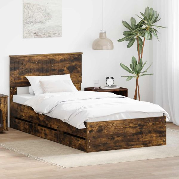 vidaXL Bettrahmen Geräucherte Eiche 100 x 200 cm Ingenieurs Holz, 3410739