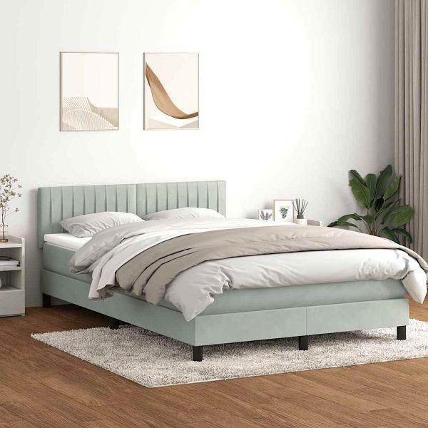 vidaXL Boxspringbett mit Matratze Hellgrau 160x210 cm Samt, 3317079