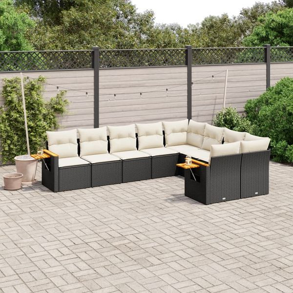 vidaXL 9-teilig Garten-Sofagarnitur mit Kissen Schwarz Poly Rattan, 3227141