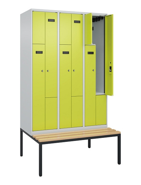C+P Z-Spind Evolo PLUS, Bank, 6 Fächer, 2120x1200x815mm, 7035/0024, Zylinderschloss, Sitzfläche Buche-Hartholz, Sitzbank, 0490537-326 S10041