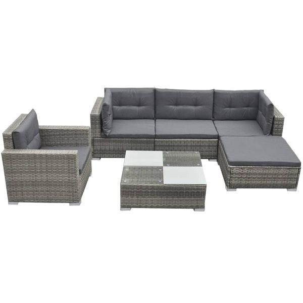 vidaXL 6-teilig Garten-Lounge-Set mit Auflagen Poly Rattan Grau, 42744