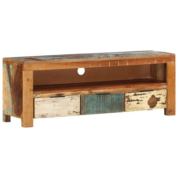 vidaXL TV-Schrank 110x30x40 cm Altholz Massiv, Material: Recyceltes Massivholz mit gemischter Farbe, 338028