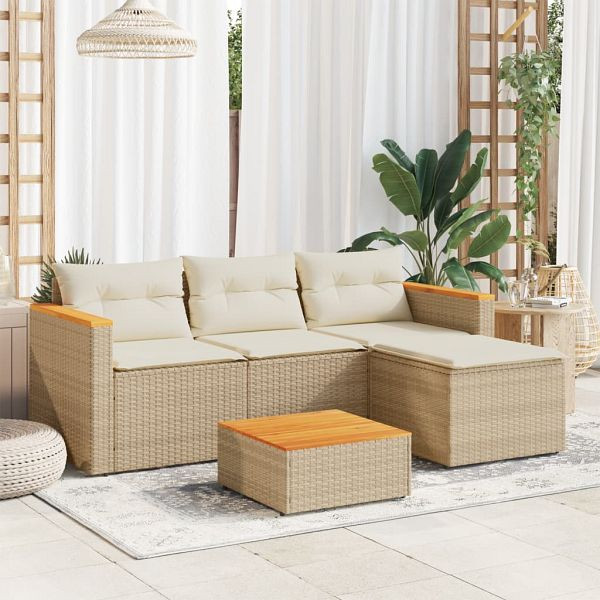 vidaXL 3-teilig Garten-Sofagarnitur mit Kissen Beige Poly Rattan, 365828