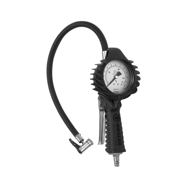 Riegler Standard-Handreifenfüllmesser mit Hebelstecker, Schlauch drehbar, Mano Ø 80 mm, ungeeicht, 0-12 bar/170 psi, Stecknippel NW 7,2, 136784