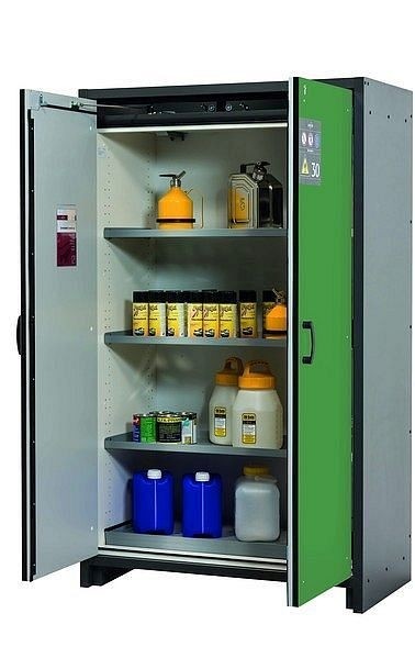 asecos Sicherheitsschrank Q-CLASSIC-30, Q30.195.116 in resedagrün RAL 6011 mit 3x Fachboden (Edelstahl), 31003-068-30008