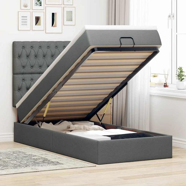 vidaXL Ottomane Bett mit Matratze & LEDs Dunkelgrau 80x200 cm Stoff, 3314045