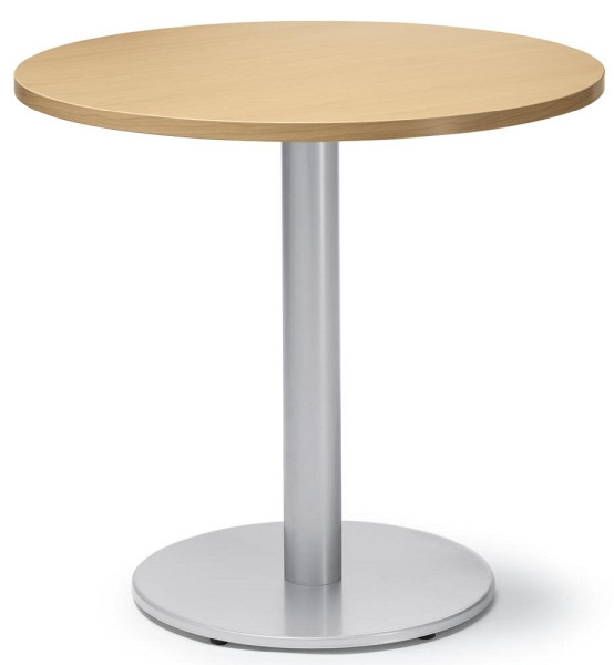 Deskin Besprechungs- und Konferenztisch MODUL, Platte Buchedekor, Gestell Alusilber RAL 9006, Durchmesser 800 mm, H 735 mm, 275537