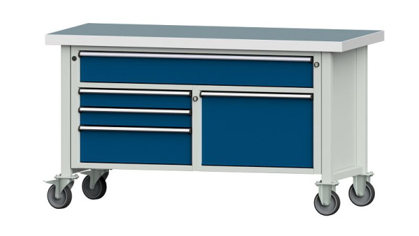 ANKE Werkbänke Kastenwerkbank, Modell 256 V, 1500 x 700 x 850 mm, RAL 7035/5010, UBP 50 mm, fahrbar, 304.186