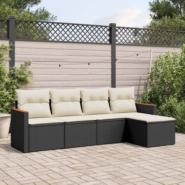 vidaXL 5-teilig Garten-Sofagarnitur mit Kissen Schwarz Poly Rattan, 3225916