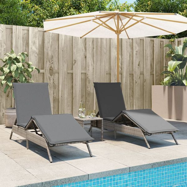vidaXL Sonnenliegen 2 Stück mit Tisch Grau Poly Rattan, 4002712