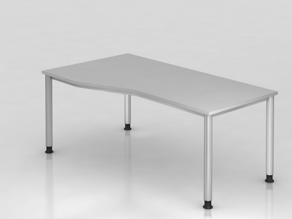 Hammerbacher Schreibtisch 4 Fuß rund 180x100/80cm Grau/Silber, Freiform, links oder rechts montierbar, VHS18/5/S