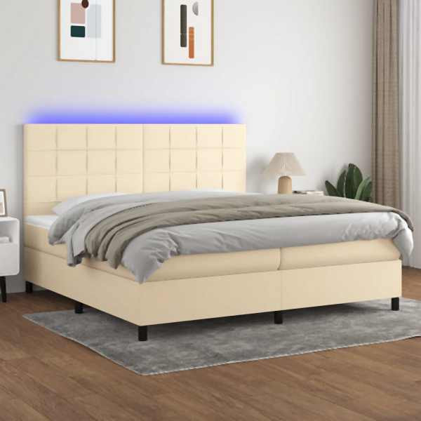 vidaXL Boxspringbett mit Matratze & LED Creme 200x200 cm Stoff, 3134906