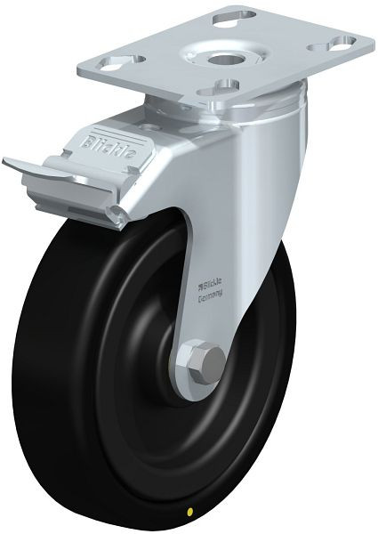 Blickle LKPA-VPA 126K-FI-EL Apparate-Lenkrolle mit Anschraubplatte & Feststeller, Vollgummi, Schwarz, 327882