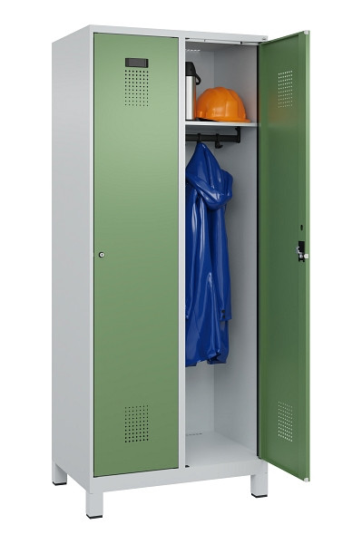 C+P Spind Evolo PLUS, mit Füßen, 2 Abteile, 1950x800x500mm, 7035/6011, Verschluss Zylinderschloss, Ablageböden 2, 049010-22 S10037