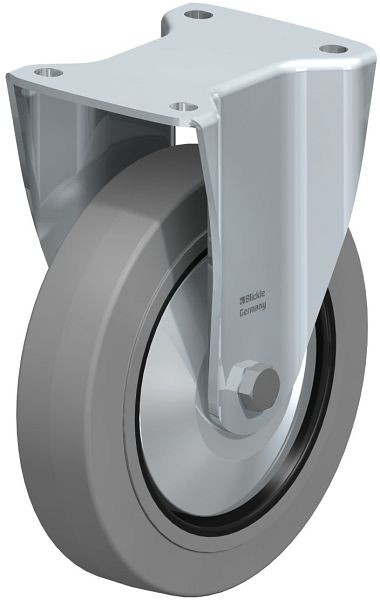Blickle BH-POEV 200K-SG-FA Stahlblech-Bockrolle, Schwerlast-Ausführung, mit Anschraubplatte, Elastik-Vollgummi, Grau, 749154