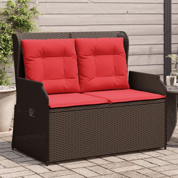 vidaXL Gartenbank mit Liegefunktion und Kissen Braun Polyrattan, 368961