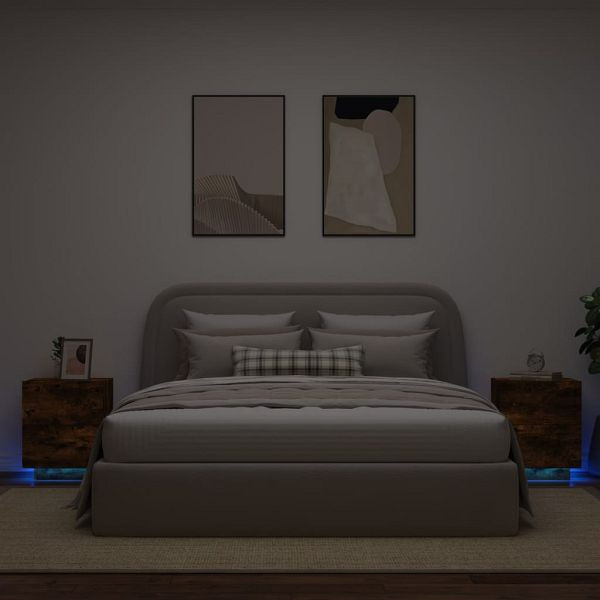 vidaXL Nachttische mit LED-Leuchten 2 Stück Räuchereiche Holzwerkstoff, 836744