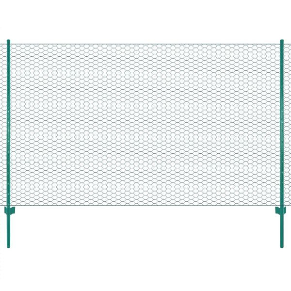vidaXL Maschendrahtzaun mit Pfosten Stahl 25 x 2 m Grün, 144612