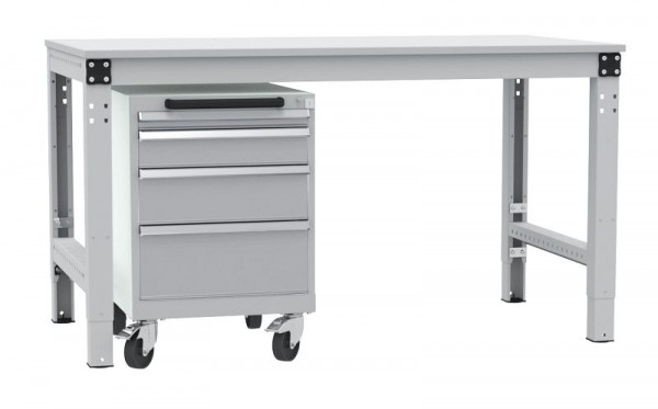 Manuflex Schubfachschrank BASETEC mobil, Nutzhöhe 500 mm mit 4 Schubfächern, in alusilber ähnlich RAL 9006, TP1143.9006