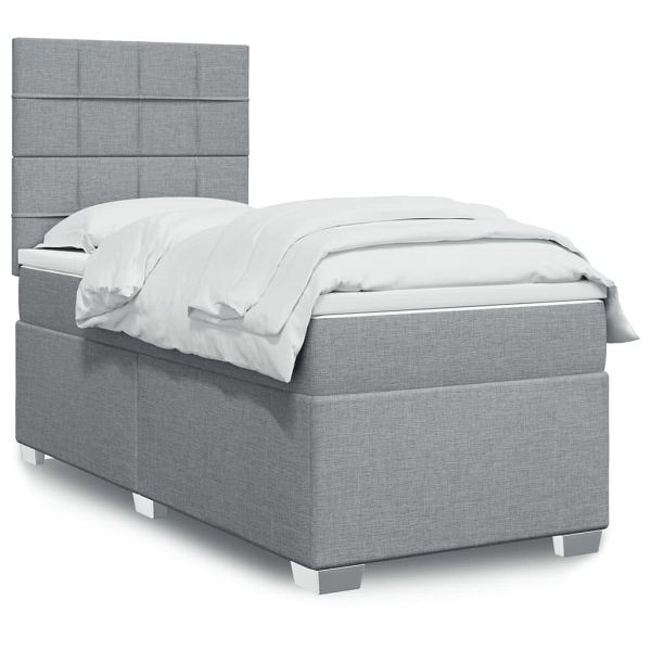 vidaXL Boxspringbett mit Matratze Hellgrau 90x190 cm Stoff, 3292643