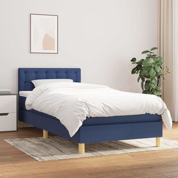 vidaXL Boxspringbett mit Matratze Blau 100x200 cm Stoff, 3140919